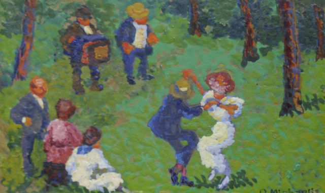 Oskar Michaelis | Dancing in the forest, gouache on cardboard, 8.3 x 13.9 cm, signed l.r.
