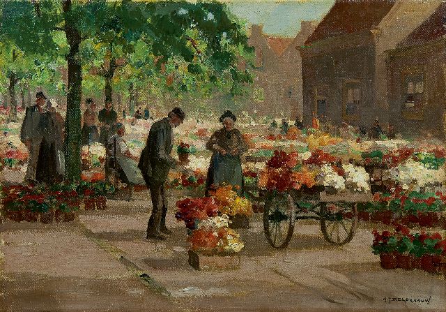 Gerard Delfgaauw | Flower market, oil on canvas, 35.1 x 50.0 cm, signed l.r.