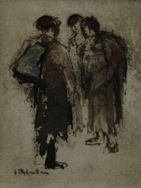 Rijlaarsdam J.  | Three women, watercolour on paper 11.5 x 8.5 cm, signed l.l. and painted ca. 1945