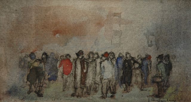 Jan Rijlaarsdam | Figures in a street, watercolour on paper, 7.9 x 13.5 cm, signed l.r. and painted ca. 1978