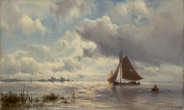 Jan H.B. Koekkoek | Barges on a lake, oil on panel, 15.6 x 24.8 cm, signed l.r.