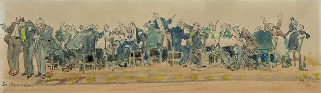 Bloos R.W.  | The gentlemen's evening, watercolour on paper 14.1 x 48.9 cm, signed l.r. and dated '44