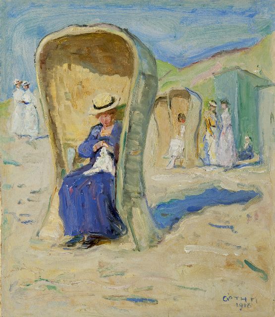 Maurice Góth | On the beach, Domburg, oil on paper laid down on board, 31.5 x 27.8 cm, signed l.r. and dated 1918