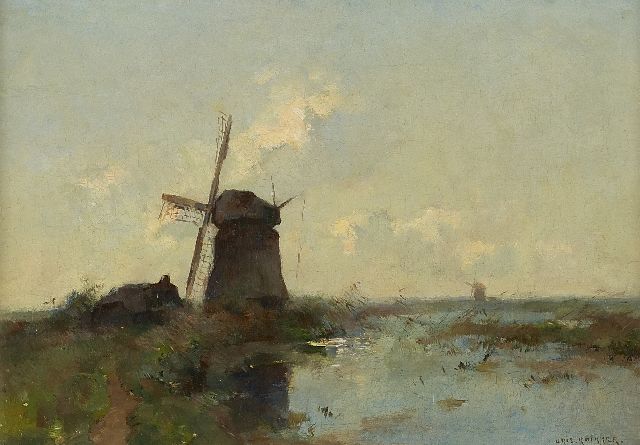 Aris Knikker | Mills in the polder, oil on canvas, 30.0 x 43.0 cm, signed l.r.