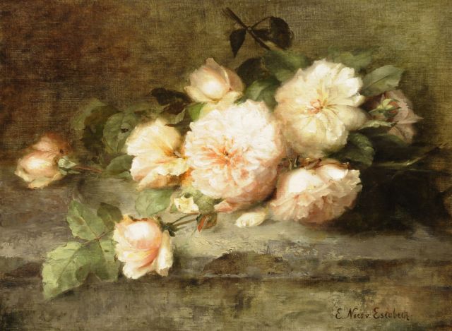 Nees von Esenbeck E.  | Stillife with roses, oil on canvas 43.2 x 58.9 cm, signed l.r.