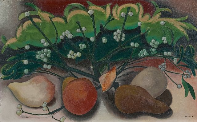 Herbin A.  | Still life of pears and mistletoe, oil on canvas 38.7 x 61.2 cm, signed l.r. and executed ca. 1921