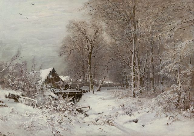 Louis Apol | Cottage in snowy landscape, oil on canvas, 80.0 x 112.2 cm, signed l.l.