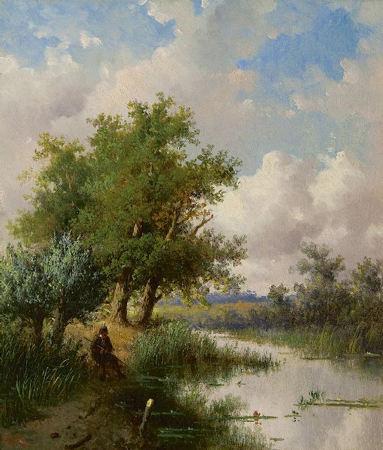 Meiners C.H.  | A fisherman at a brook, oil on panel 24.6 x 21.6 cm