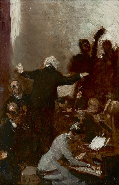 Constantin Meunier | The piano concerto, oil on panel, 24.3 x 15.7 cm, signed l.l.