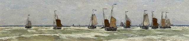 Willem Wenckebach | Fishingboats setting sail, oil on panel, 22.7 x 76.8 cm, signed l.r. with initials