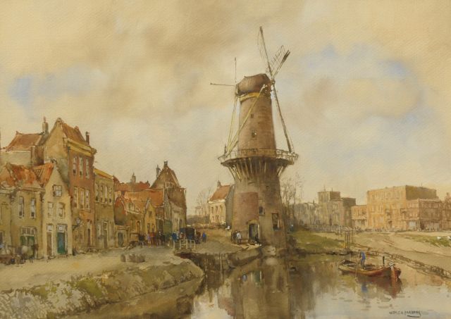 Paradies H.C.A.  | Windmill 'De Drie Koornbloemen' Schiedam, watercolour on paper 50.0 x 70.1 cm, signed l.r.