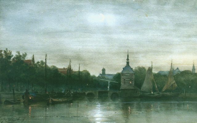 Jan Gerard Smits | A view of Alkmaar by night, watercolour on paper, 31.5 x 48.5 cm, signed l.l.