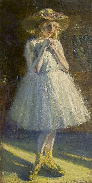 Hageman V.C.  | A girl with a straw hat, oil on canvas 148.7 x 74.7 cm, signed l.r.