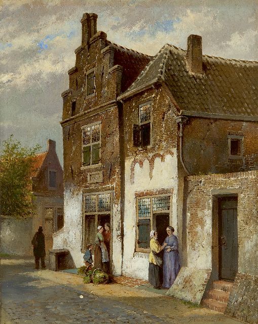 Oosterhuis P.H.Pzn.  | Figures in a street, oil on panel 25.0 x 19.8 cm, signed l.r. and dated 1877