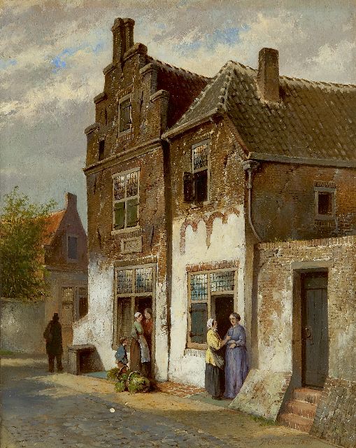 Pieter Oosterhuis | Figures in a street, oil on panel, 25.0 x 19.8 cm, signed l.r. and dated 1877