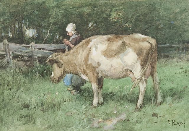 Anton Mauve | Double duty, watercolour on paper, 23.8 x 34.0 cm, signed l.r. and painted ca. 1875
