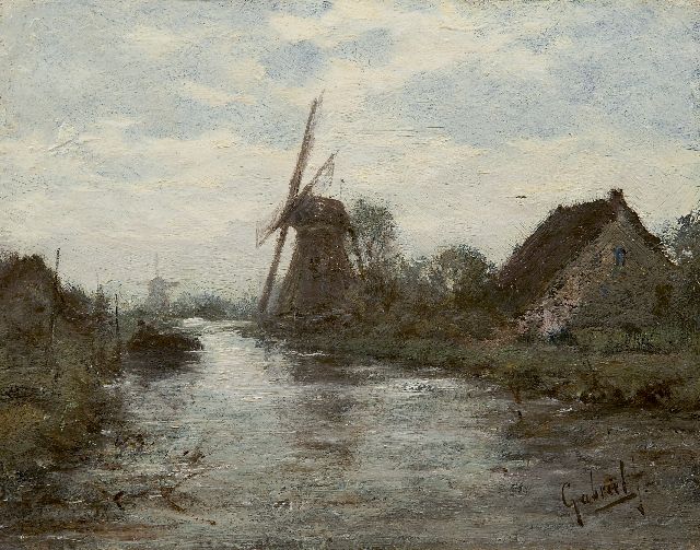 Constan Gabriel | A polder landscape with windmills, oil on panel, 18.6 x 23.9 cm, signed l.r.