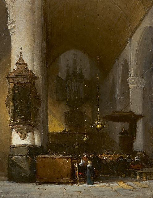 Bosboom J.  | A church interior, oil on panel 18.5 x 14.5 cm, signed l.c.