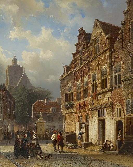 Cornelis Springer | The 'Koopmanstraat' and the Wellerondom, Brielle, oil on panel, 50.1 x 40.0 cm, signed l.l. in full and l.r. with mon. and dated l.r. '54