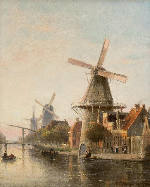 Dommelshuizen C.C.  | Windmill 'De Rosenboom' near the Overtoom, Amsterdam, oil on panel 28.4 x 23.0 cm, signed l.r. and indistinctly dated 189[?]8