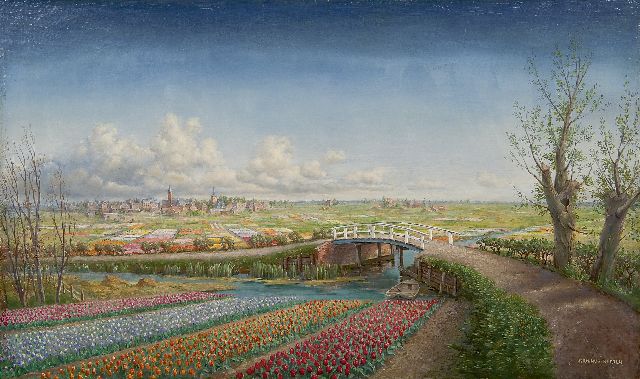 Berten H.H.  | Bulb fields near Noordwijk-Binnen, oil on canvas 47.0 x 77.4 cm, signed l.r. and painted in the 30's/40's