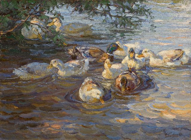 Willy Tiedjen | Ducks in a pond, oil on canvas, 60.0 x 80.0 cm, signed l.r. and dated '07