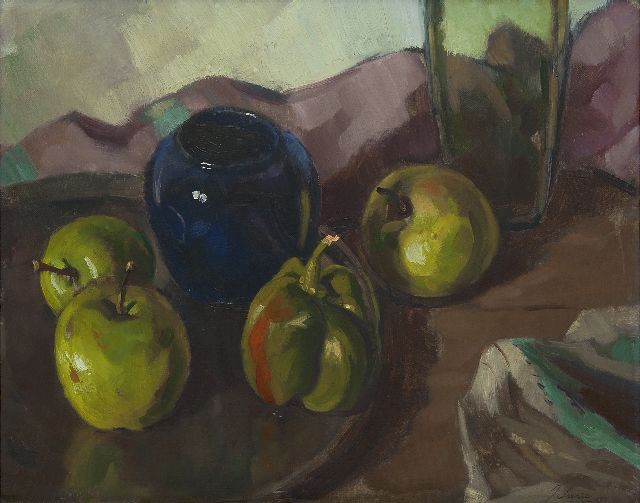 Surie J.  | Plate with apples and paprika, oil on canvas 40.7 x 50.5 cm, signed l.r.