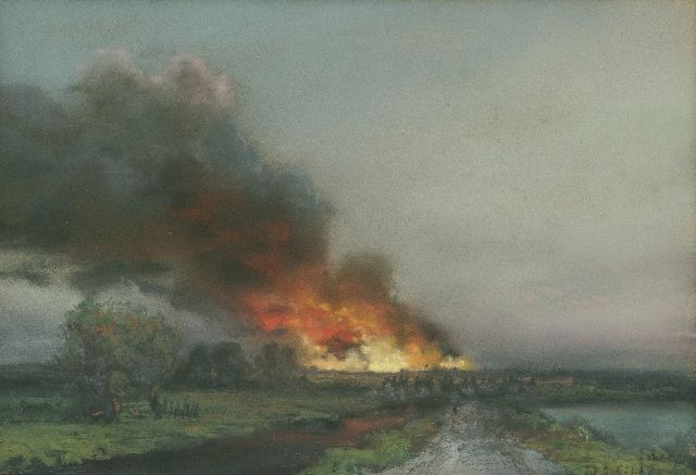 Piet Schipperus | The fire, gouache on paper, 24.0 x 30.0 cm, signed l.r.
