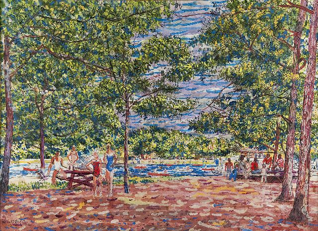 Herman Bieling | Summer in Belmont State Park, New York, watercolour on paper, 57.0 x 78.0 cm, signed l.r. and dated '60