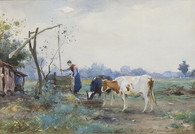 Adriaan Groenewegen | Near the well, watercolour on paper, 17.9 x 26.0 cm, signed l.r.