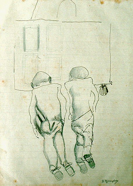 Kruyder H.J.  | Two figures, mixed media on paper 24.4 x 18.0 cm, signed l.r.