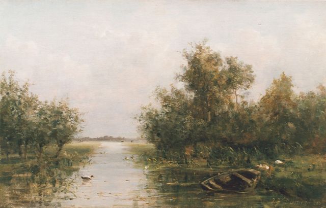 Destrée J.J.  | A polder canal, oil on canvas 33.2 x 52.5 cm, signed l.r. and dated 1883