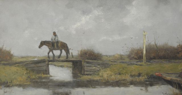 Johan Frederik Cornelis Scherrewitz | The towing path, oil on canvas, 41.1 x 76.0 cm, signed l.r.