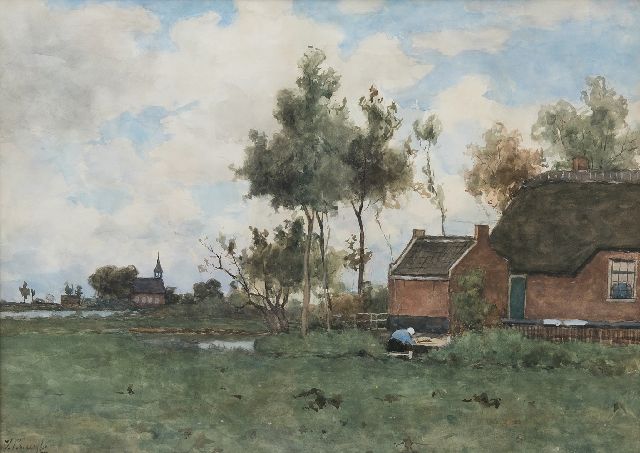 Bauffe V.  | A farmstead near Noorden, watercolour on paper 46.9 x 65.2 cm, signed l.l.