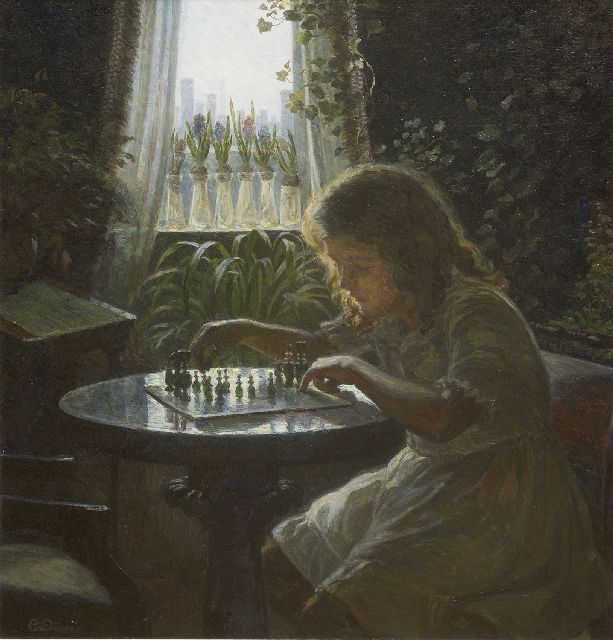 Schønheyder van Deurs C.A.  | The young chess player, oil on canvas 63.5 x 59.5 cm, signed l.l.