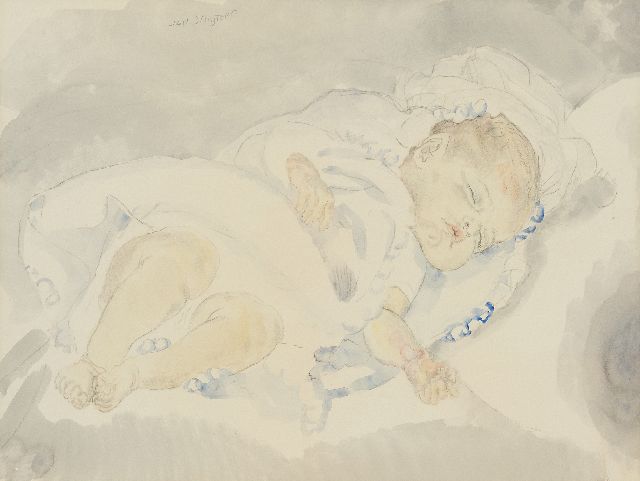 Sluijters J.C.B.  | Sleeping baby, pencil and watercolour on paper 46.5 x 58.5 cm, signed u.l.