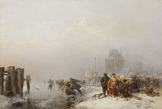 Hilgers C.  | Skaters on the ice in a winter landscape, oil on canvas 48.7 x 65.9 cm, signed l.r. and dated 1886 on reverse