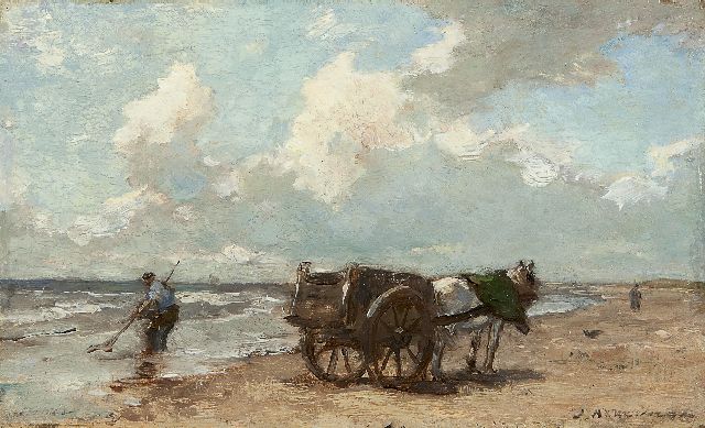 Akkeringa J.E.H.  | Shell fishing along the coast, oil on panel 14.6 x 23.8 cm, signed l.r.