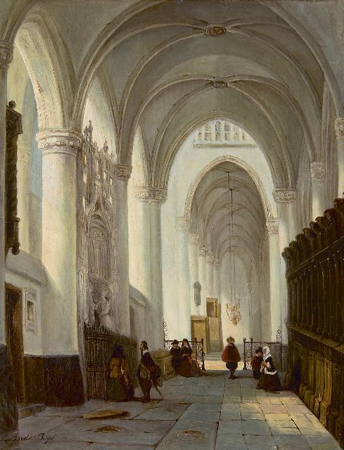 Buys G.M.  | Interior of the Grote Kerk in Breda, with the memorial stone of Engelbert I of Nassau, oil on canvas 40.9 x 32.9 cm, signed l.l.