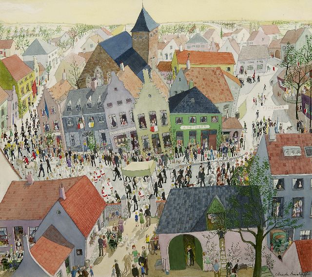Claude Nanreff | The procession, watercolour on paper, 37.3 x 41.8 cm, signed l.r.