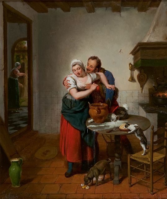 Pieneman J.W.  | Flirtation, oil on panel 38.8 x 32.3 cm, signed l.l. and dated 1814