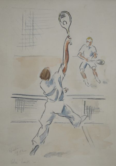Franse School, 20e eeuw | Tennis players, mixed media on paper, 27.5 x 19.5 cm, signed l.l. ('Ronde' vague) and dated 1942