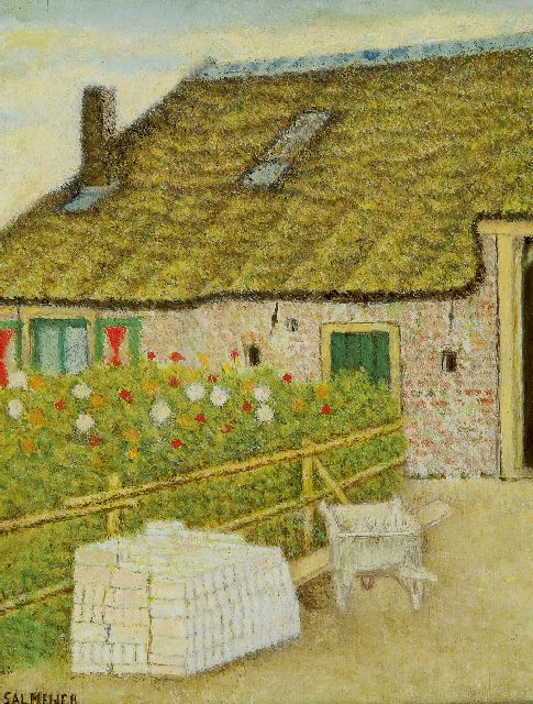 Meijer S.  | A farmhouse, Blaricum, oil on panel 20.5 x 15.7 cm, signed l.l.