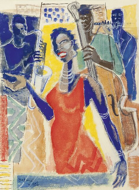 Bosma W.  | Sarah Vaughan and band, gouache on paper 39.0 x 29.0 cm, signed l.l. and dated 1956