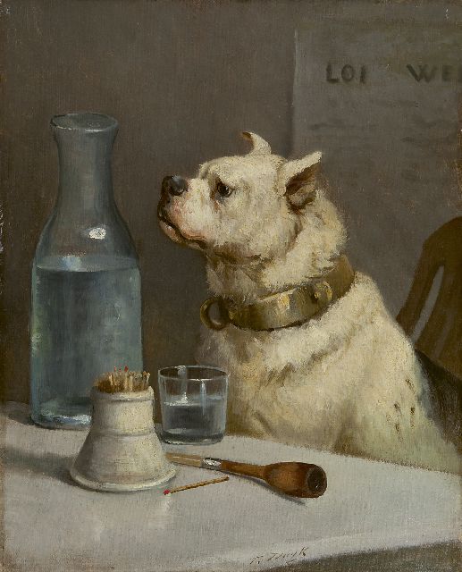 Duyk F.  | The thirsty dog, oil on canvas 50.1 x 40.1 cm, signed l.m.