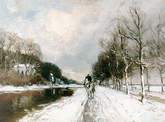 Louis Apol | Along a canal in winter, oil on panel, 24.8 x 33.5 cm, signed l.l.