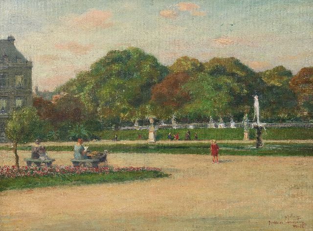 Staller G.J.  | Jardin du Luxembourg, Paris, oil on canvas laid down on panel 35.8 x 48.2 cm, signed l.r.