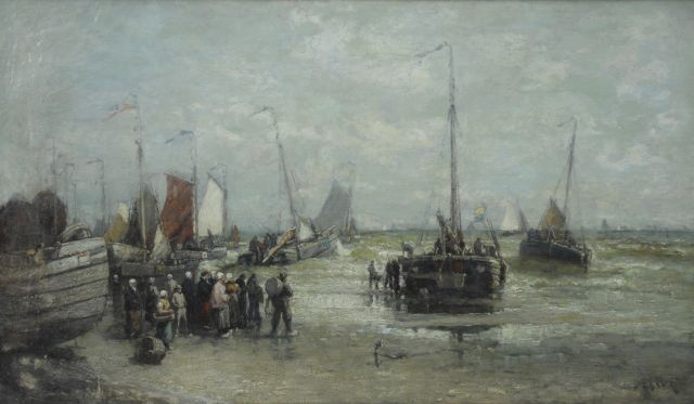 Harry Chase | Herring boats preparing, oil on canvas, 66.5 x 112.5 cm, signed l.r.