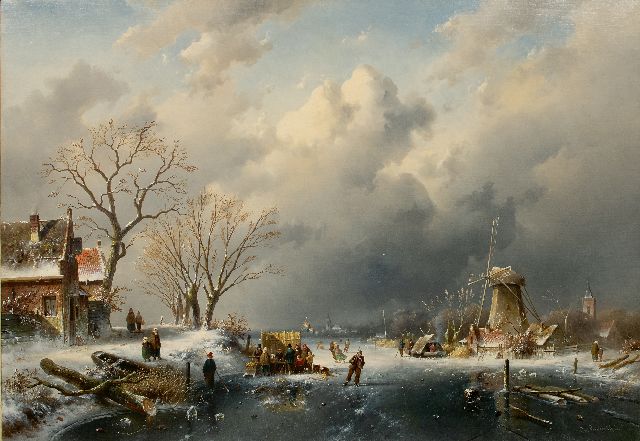 Leickert C.H.J.  | Hollandse winter met koek en zopie, oil on canvas 98.0 x 141.0 cm, gesigneerd r.o. and gedateerd 1862