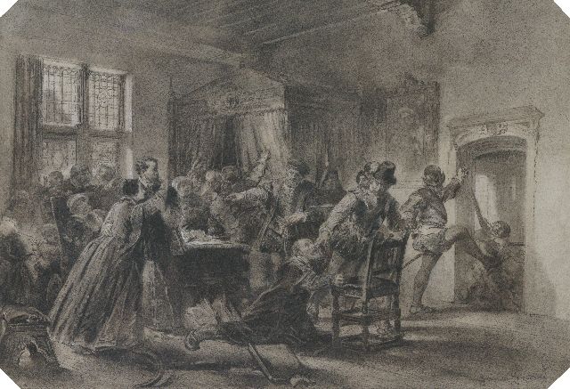 Herman ten Kate | The pillage, black chalk, ink and watercolour on paper, 41.5 x 60.3 cm, signed l.r. and dated 1863